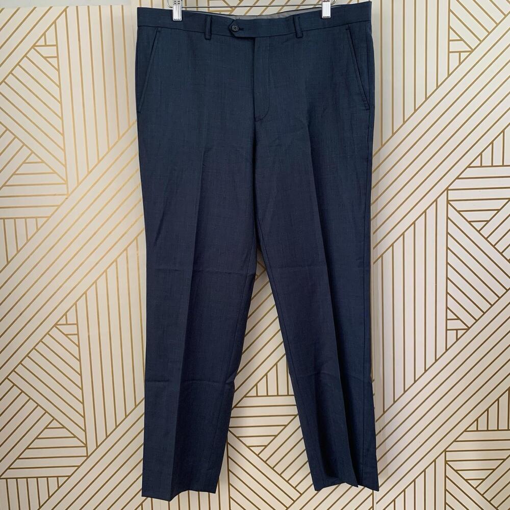 Zanetti Elements 100% Wool Navy Blue  Wool Flat Front Dress Pant 36 x 30